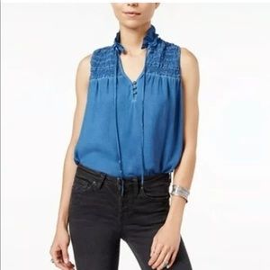 Free People Ruffle Me Up blue top. Size Small